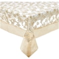 thumbnail image 1 of Violet Linen Ribbon Rose Mesh Lace Pattern, Polyester, Wire Lace Embroidery with Border, Ivory, 70 Inch x 108 Inch, Seats 8 to 10 people, Rectangular Tablecloths, 1 of 1