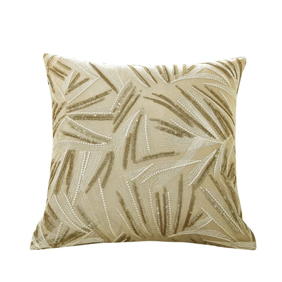 Violet Linen Rosetta Wheat Spikelets Pattern, Polyester Embroidered, Gold, 18 Inch x 18 Inch, Decorative Throw Pillow