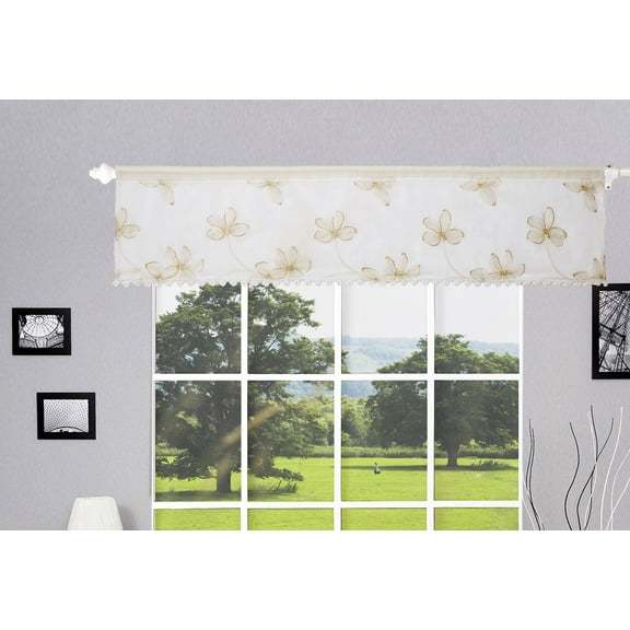 Violet Linen Royalty Floral Pattern Window Valance, Gold, 60" x 18", Rod Pocket Curtain Straight Valance