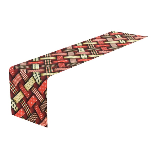 Violet Linen Seasonal Christmas Splendours Pattern, Polyester, Super soft feel fabric, digital print, Interweaving Ribbons, Christmas Red, 12 Inch x 70 Inch, Decorative Table Runner