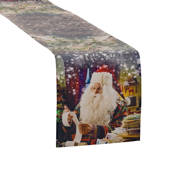 Violet Linen Seasonal Christmas Splendours Pattern, Polyester, Super soft feel fabric, digital print, Santa Claus, 12 Inch x 70 Inch, Decorative Table Runner