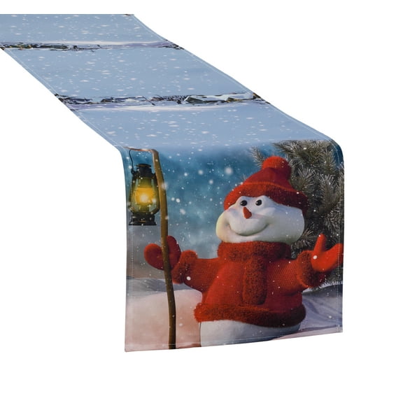 Violet Linen Seasonal Christmas Splendours Pattern, Polyester, Super soft feel fabric, digital print, Snowman, 12 Inch x 70 Inch, Decorative Table Runner