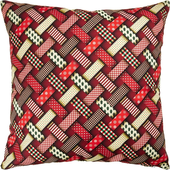 Violet Linen Seasonal Christmas Splendours Pattern, Polyester, Super soft feel faux suede fabric, digital print, Interweaving Ribbons, Christmas Red, 18 Inch x 18 Inch, Decorative Throw Pillow