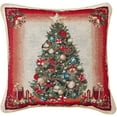 thumbnail image 1 of Violet Linen Seasonal Xmas Christmas Holiday Bliss Pattern, Polyester Tapestry Jacquard , Santa Tree , 18 Inch x 18 Inch, Decorative Throw Pillow Cover, 1 of 5