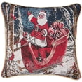 thumbnail image 1 of Violet Linen Seasonal Xmas Christmas Holiday Bliss Pattern, Polyester Tapestry Jacquard , Santa's Sleigh Ride, 18 Inch x 18 Inch, Decorative Throw Pillow Cover, 1 of 5