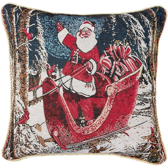 Violet Linen Seasonal Xmas Christmas Holiday Bliss Pattern, Polyester Tapestry Jacquard , Santa's Sleigh Ride, 18 Inch x 18 Inch, Decorative Throw Pillow Cover