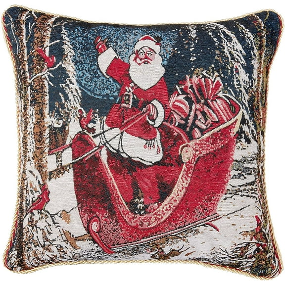 Violet Linen Seasonal Xmas Christmas Holiday Bliss Pattern, Polyester Tapestry Jacquard , Santa's Sleigh Ride, 18 Inch x 18 Inch, Decorative Throw Pillow Cover