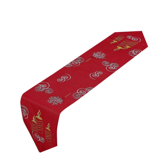 Violet Linen Seasonal Xmas Christmas Holiday Glories Pattern, Polyester Embroidered Jacquard , Candles , 13 Inch x 70 Inch, Rectangular, Decorative Table Runner