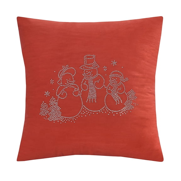 Violet Linen Seasonal Xmas Christmas Holiday Glowing Pattern, Polyester Velvet Beaded Fabric, Jacquard, Solid Backing, Snow Mans , 18 Inch x 18 Inch, Square, Decorative Accent Throw Pillow