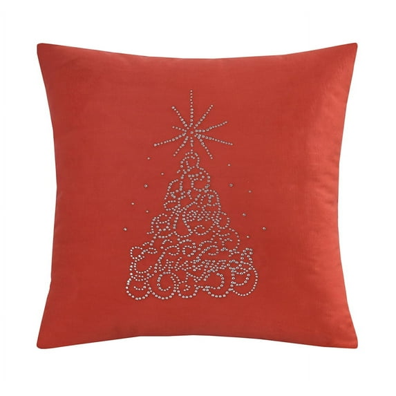 Violet Linen Seasonal Xmas Christmas Holiday Glowing Pattern, Polyester Velvet Beaded Fabric, Jacquard, Solid Backing, Xmas Tree , 18 Inch x 18 Inch, Square, Decorative Accent Throw Pillow Cover