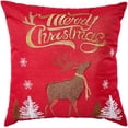 thumbnail image 1 of Violet Linen Seasonal Xmas Christmas Holiday Spirits Pattern, Polyester Embroidered Applique, Reindeer on Red, 18 Inch x 18 Inch, Decorative Throw Pillow Cover, 1 of 7