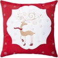 thumbnail image 1 of Violet Linen Seasonal Xmas Christmas Holiday Spirits Pattern, Polyester Embroidered Applique, Reindeer on White, 18 Inch x 18 Inch, Decorative Throw Pillow Cover, 1 of 7
