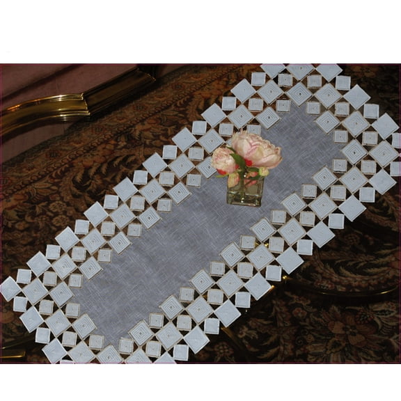 Violet Linen Sevill Decorative Embroidered Cutwork Table Runner