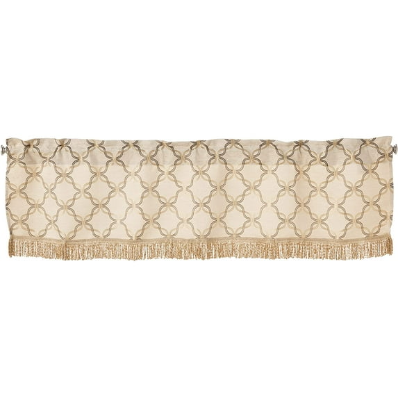 Violet Linen Signature Chenille Diamond pattern, Polyester Chenille Jacquard, with Fringes, Gold, 60 Inch x 18 Inch, Decorative Window Treatment Rod Pocket Curtain Valance