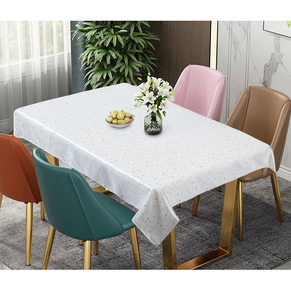 Violet Linen Silky Celestial Gold Stars Pattern Tablecloths