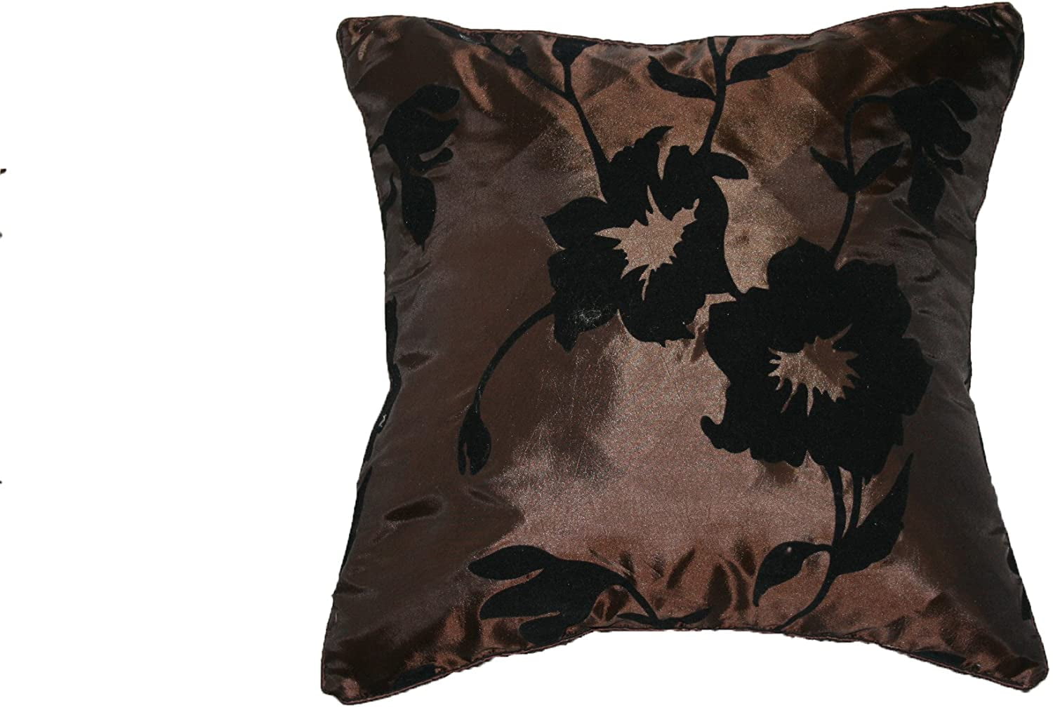 Silky Brown and Black Floral Square Polyester Euro Pillow Cover