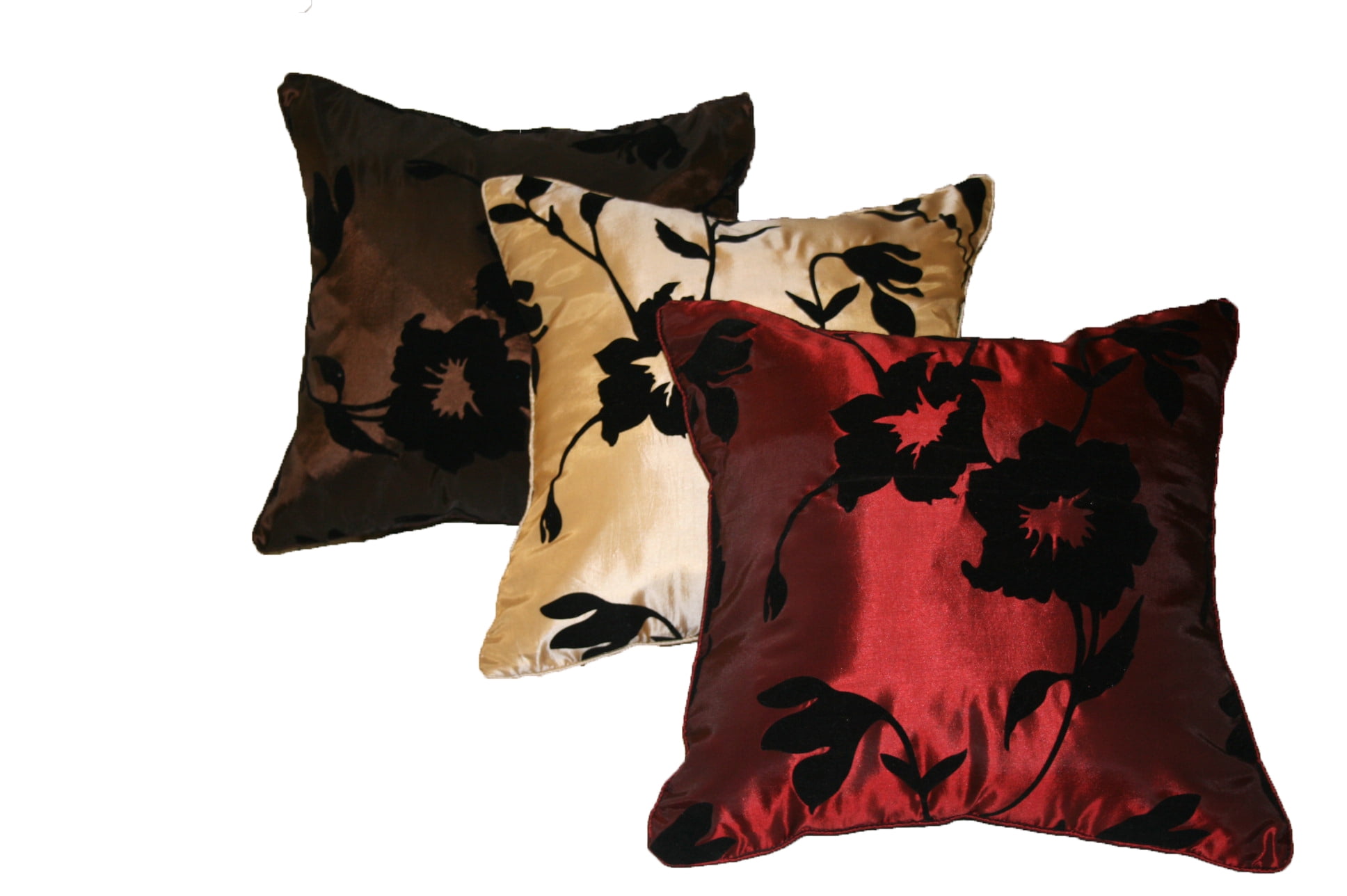 Gold and Burgundy Floral Polyester Euro Square Pillow Cover