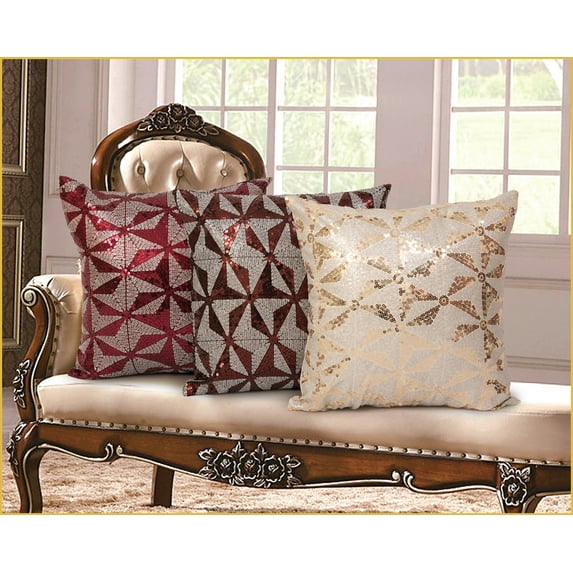Violet Linen Sparkling Embroidered Sequins Pattern, Silky Faux Polyester, Gold, 18 Inch x 18 Inch, Decorative Throw Pillow