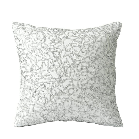 Violet Linen Sparkling Piping Pattern, Polyester Lace Embroidered, Linen Look Fabric Backing, Silver , 18 Inch x 18 Inch, Square, Decorative Accent Throw Pillow Cover