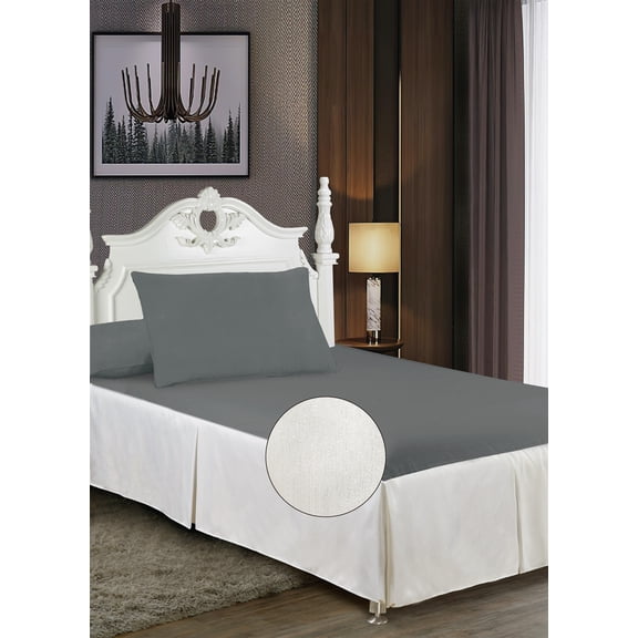 Violet Linen Splendor Shine Pleated Pattern, Polyester Jacquard, with Metallic Plain Weave Woven, Tailored, Wrinkle & Fade Resistant, Full, Gold, Bedding Bed Skirt - Dust Ruffle