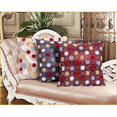 Violet Linen String Art Geometric Embroidery Pattern, Silky Faux Polyester, Gold, 18 Inch x 18 Inch, Decorative Throw Pillow