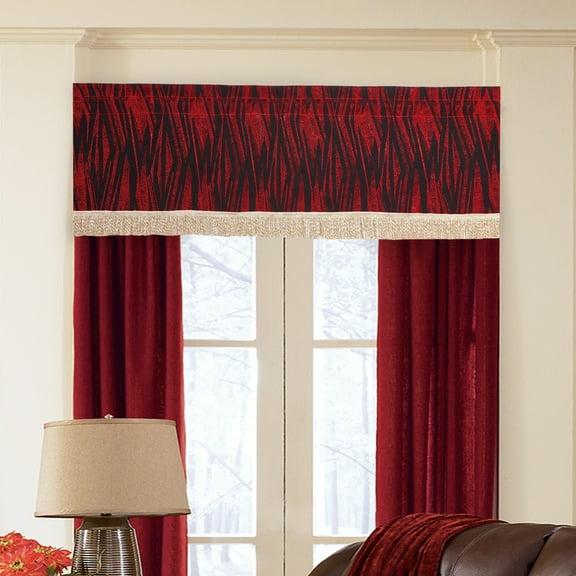 Violet Linen Tivoli Abstract Pattern, Polyester Jacquard, with Fringes, Burgundy, 60 Inch x 18 Inch, Decorative Window Treatment Rod Pocket Curtain Straight Valance