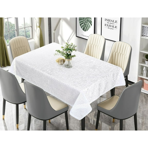 Violet Linen Velveteen Velour Solid Pattern, Polyester, Elegance Heavyweight Engineered Luxurious Brushed Velvet Upscale Jacquard Fabric, White , 54 inch by 68 inch, Rectangular Tablecloths