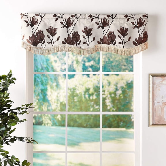 Violet Linen Venetian Collection Decorative Vintage Design Window Valance, 60" x 15", Brown