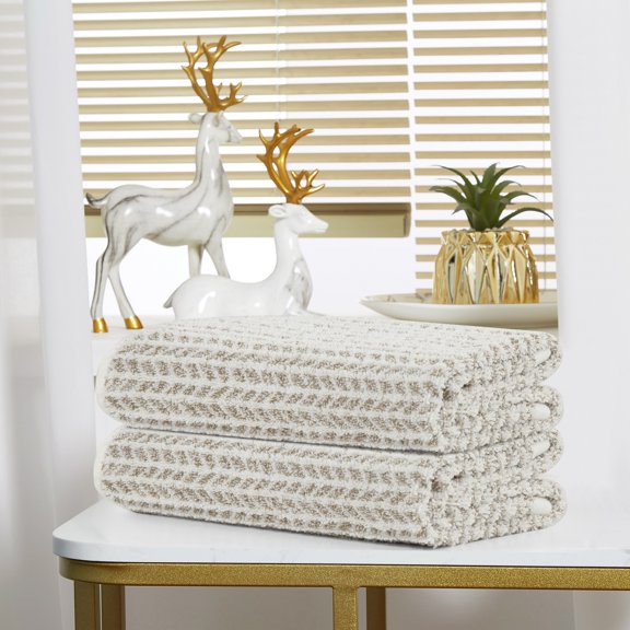 Violet Linen Versailles Herringbone Chevron Leaf Pattern Hand Towels Set of Two