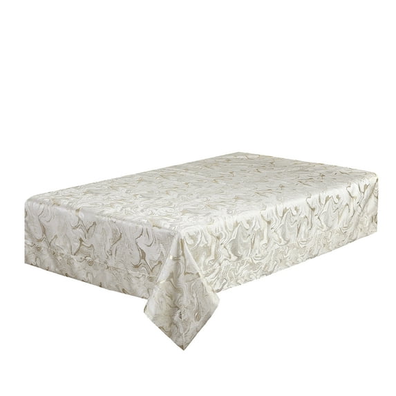 Violet Linen Victoria Abstract Marble Border Pattern, Polyester, Heavyweight Engineered Upscale Jacquard Fabric, Metallic Thread, Gold , 70 Inch by 160 Inch, Rectangle Tablecloths