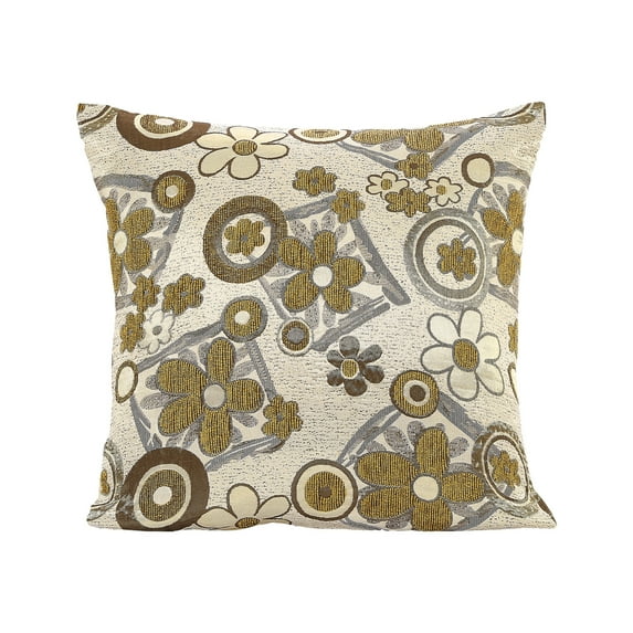 Violet Linen Victoria Chenille Daisy Sunflower Pattern, Polyester Jacquard Chenille Woven Textured, Gold , 17 Inch x 17 Inch, Square, Decorative Accent Throw Pillow Cover