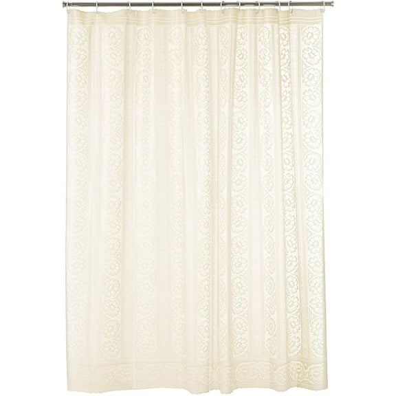 Violet Linen Vinyl Lace Battenberg Floral Design, Heavy Duty Vinyl, Ivory, 72 Inch by 72 Inch, Shower Curtain with Hooks