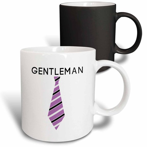3drose, Violet Male Tie with Diagonal Stripes on White. Black Text Gentleman, 11oz Magic Transforming Mug