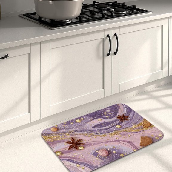 Violet Marble Pattern Kitchen Mat Soft Cushioned Non Slip Washable Floor Rug for Sink Laundry Room Bathroom 16x24 Inch