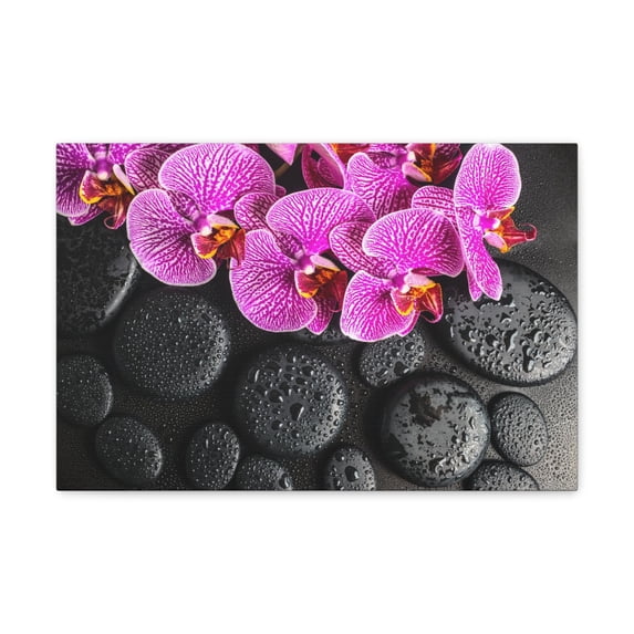 Violet Orchid on Stones Forest Floral Nature Photography Canvas Wall Art for Home Decor Ready-to-Hang