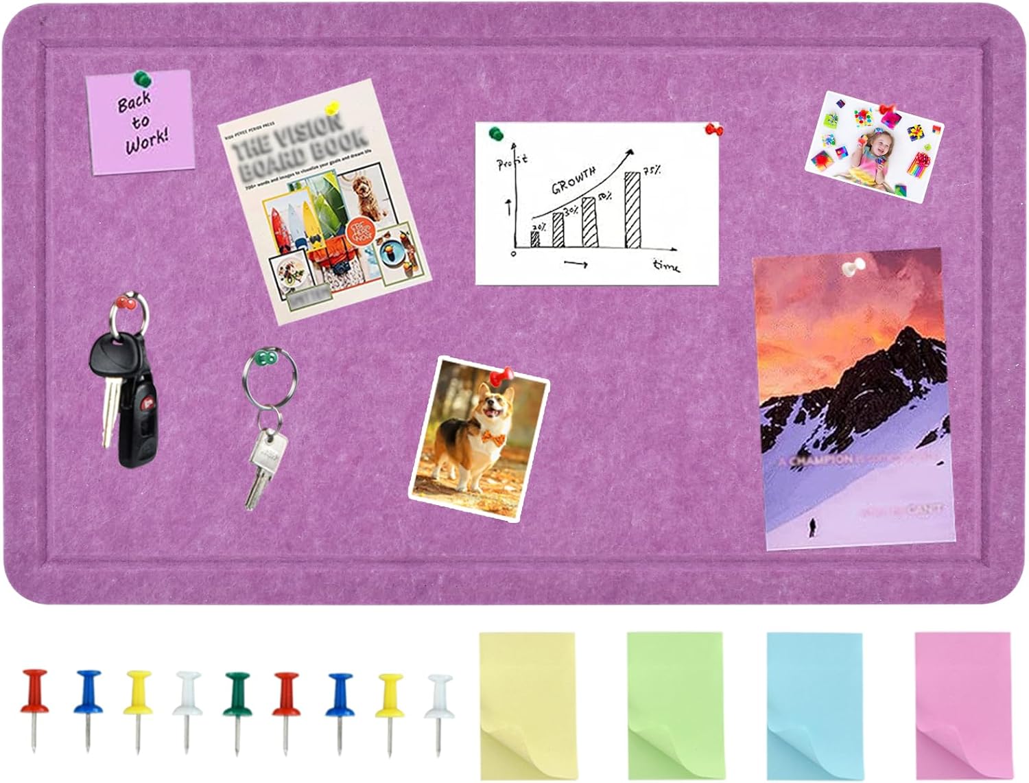 Violet Purple 28"x16" Large Cork Board with 50 Push Pins for Valentine's Day, Self-Adhesive Bulletin Wall, Felt Pin Vision Paste Notes,Schedules Offices Home
