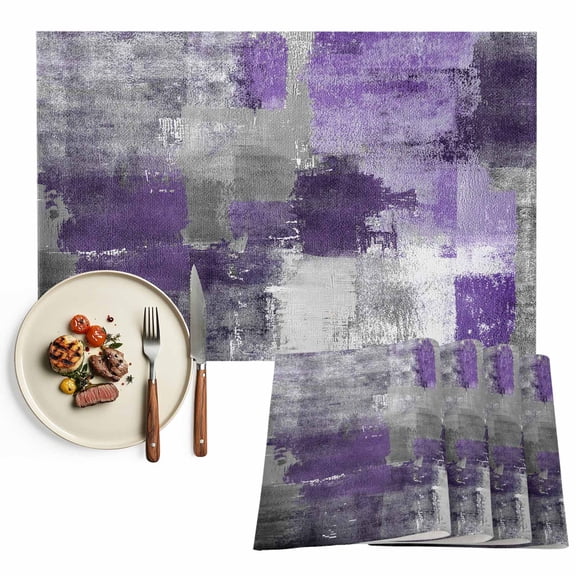 Violet Purple Gray Graffiti Block Placemats Set of 12, Modern Abstract Texture Art Table Mats Washable Heat-Resistant Non-Slip Place Mats for Kitchen Dinner Table Indoor Outdoor Decor,13x19 Inch