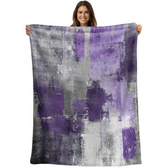 Violet Purple Gray Graffiti Block Throw Blankets, Modern Abstract Texture Art Soft Fleece Blanket Decorative for Home Sofa Couch Chair Living Bedroom, 60x80 inches,