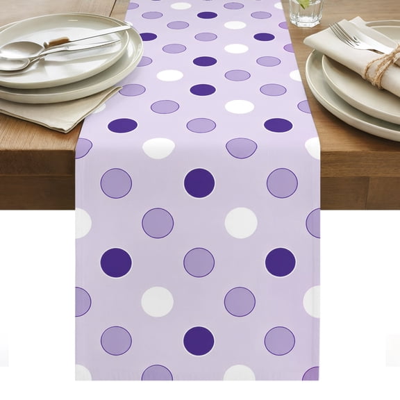 Violet Purple Polka Dots Table Runner, Modern Minimalist Geometric Circles Spots Washable Kitchen Table Runners Dress Scarves for Dining Table Decorations Party/Restaurant/Indoor Outdoor Use, 13x36in
