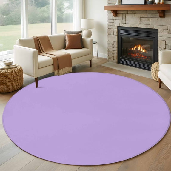Violet Purple Round Rugs 7ft, Farmhouse Solid Purple Color Modern Art Non Slip Washable Rug Runner, Low Pile Indoor Floor Carpet Mat Bathroom Rugs for Living Room, Bedroom, Kids Room