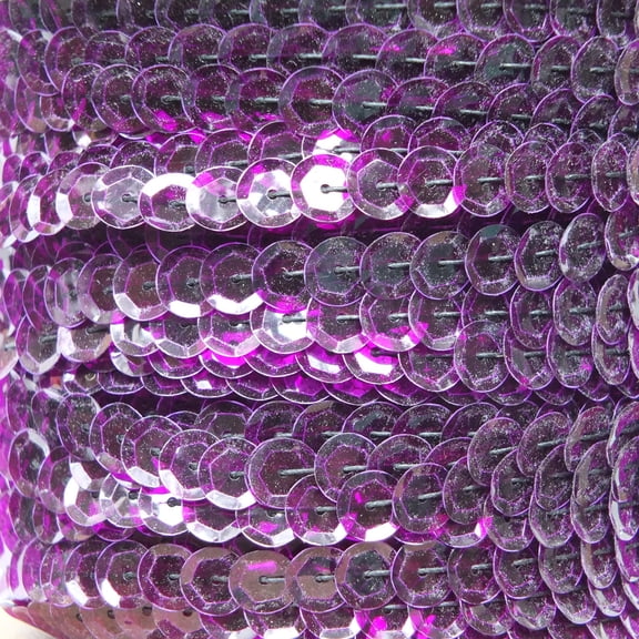 Violet Purple Single Row Trim Cup Sequins 8mm Center Stitched Transparent See-Thru Made in USA