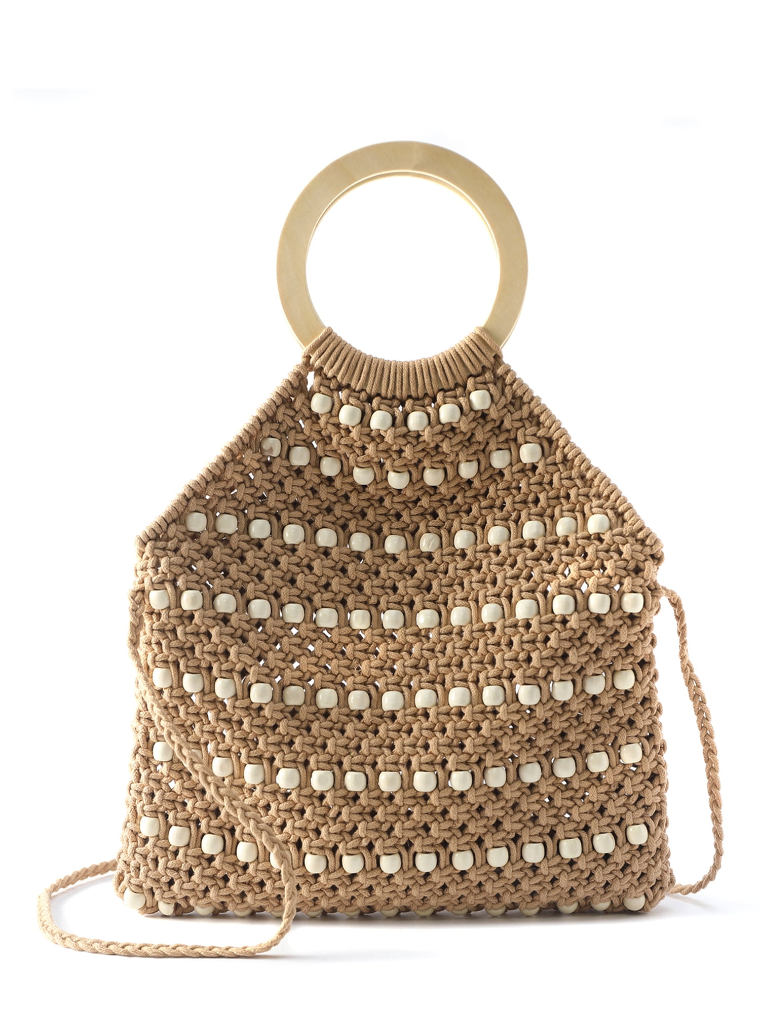 Violet Ray Women's Handbag Beaded Crotchet Natural