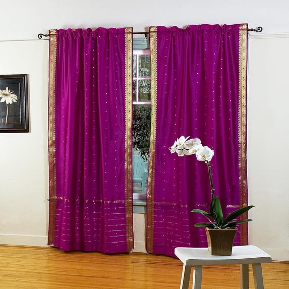 Violet Red Rod Pocket Sheer Sari Curtain Drape Panel - 80W x 108L - Piece