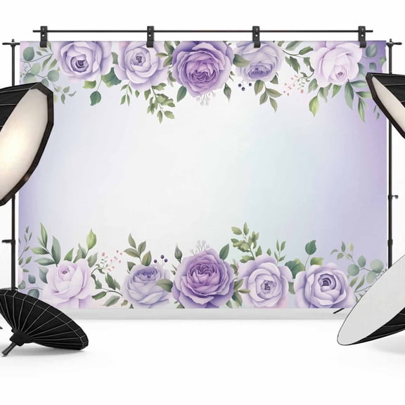 Violet Roses Backdrop for Photography, Abstract Plants Flowers Leaves Violet White Ombre Photo Backdrop Portrait Background Party Banner Photo Backgrounds for Studio Booth Props, 7x5ft