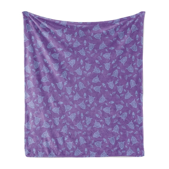 Violet Soft Flannel Fleece Blanket, Floral Spring Themed Tulip Like Abstract Repeating Flower Composition, Cozy Plush for Indoor and Outdoor Use, 50" x 60", Pale Purple Pale Sky Blue, by Ambesonne