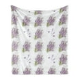 thumbnail image 1 of Violet Soft Flannel Fleece Blanket, Spring Themed Isolated Lavender Lilac Flowers Layout Alongside Butterflies, Cozy Plush for Indoor and Outdoor Use, 50" x 70", White and Multicolor, by Ambesonne, 1 of 5