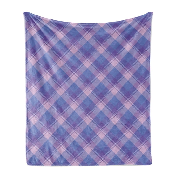 Violet Soft Flannel Fleece Throw Blanket, Checkered Like Stripes Tartan Plaid Horizontal Vertical Bands Composition, Cozy Plush for Indoor and Outdoor Use, 70" x 90", Ceil Blue Lavender, by Ambesonne