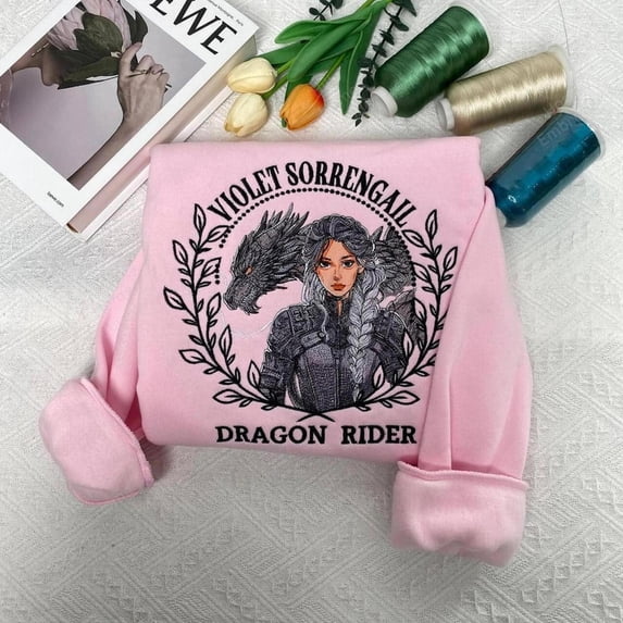 Violet Sorrengail Embroidered Sweatshirt, Fourth Wing Dragon Rider, Custom Embroidered Sweatshirt