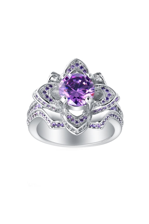Violet Statement Ring Flower Purple Cz Wgold Plated Womens Ginger Lyne Collection