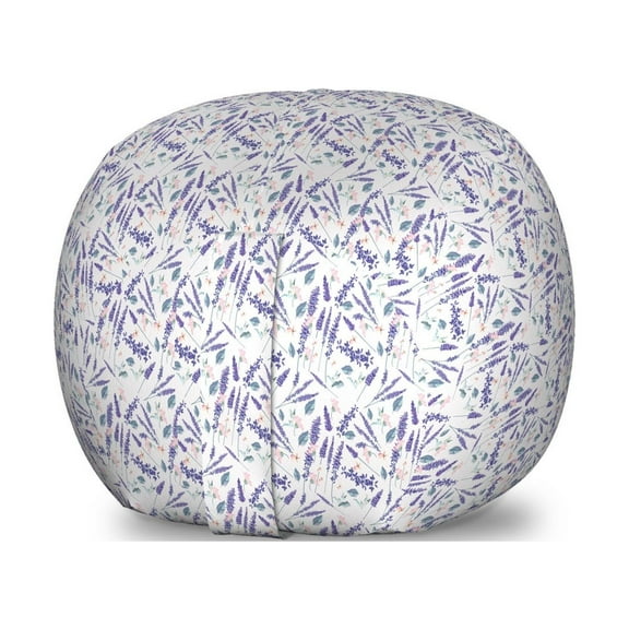 Violet Storage Toy Bag Chair, Floral Continuous Printing of Lavender Blossom Provence Wild Flowers, Stuffed Animal Organizer Washable Bag, Large Size, Pale Eggshell Multicolor, by Ambesonne